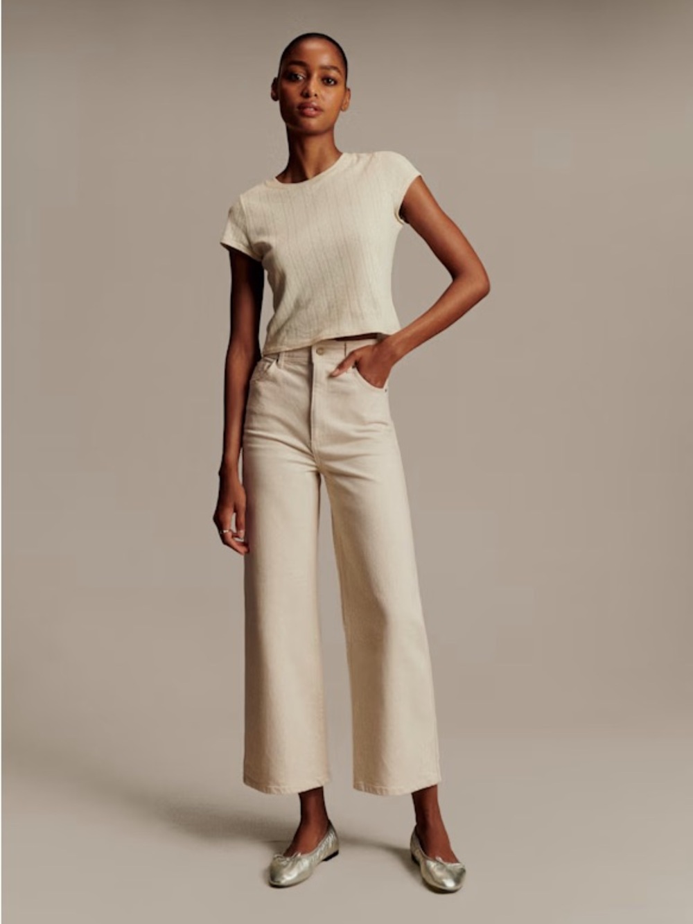Sézane Le Crop Jean Mottled Ecru 38/6 - Picture 2 of 12